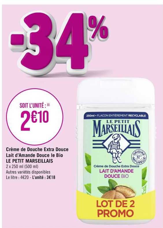 crème de douche extra douce lait d'amande douce le bio le petit marseillais