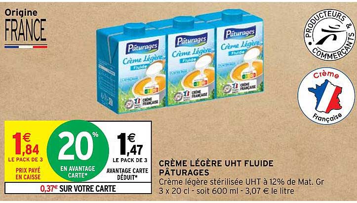 Crème Légère Uht Fluide Pâturages