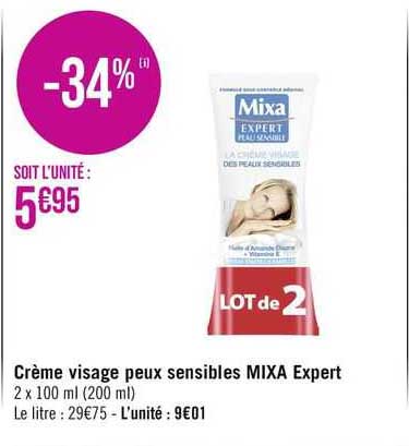 crème visage peux sensible mixa expert