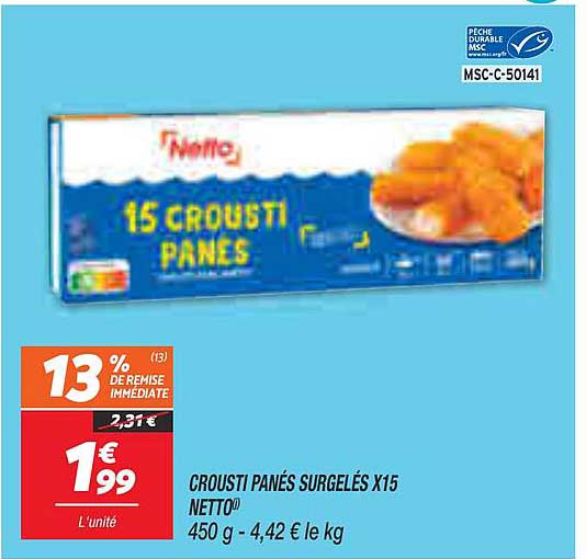 crousti panés surgelés x15 netto