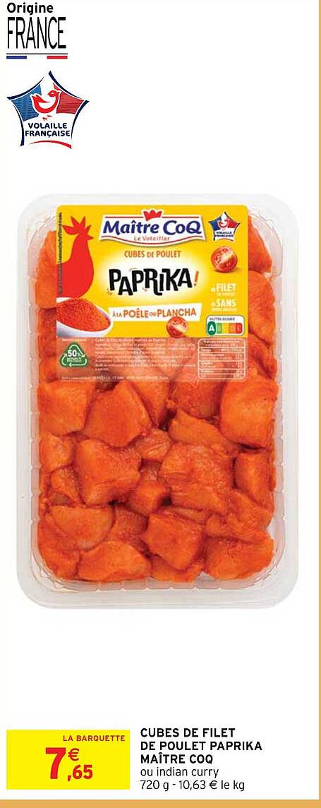 cubes de filet de poulet paprika maître coq