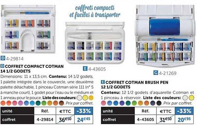 d- coffret compact cotman 14 1/2 godets e- coffret cotman brush pen 12 1/2 godets