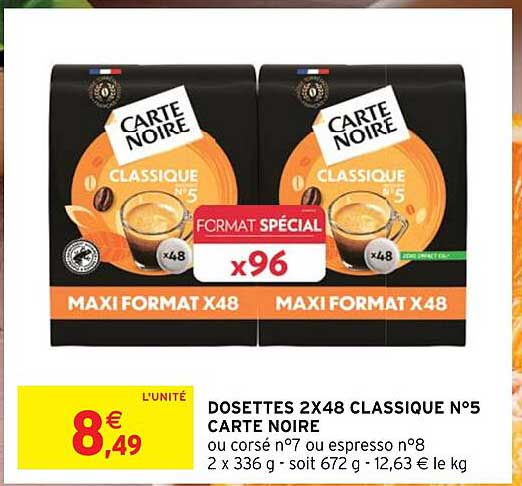 Dosettes 2x48 Classique N°5 Carte Noire