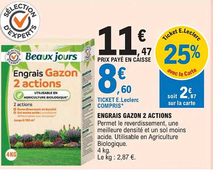 engrais gazon 2 actions