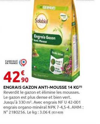 engrais gazon anti-mousse 14 kg