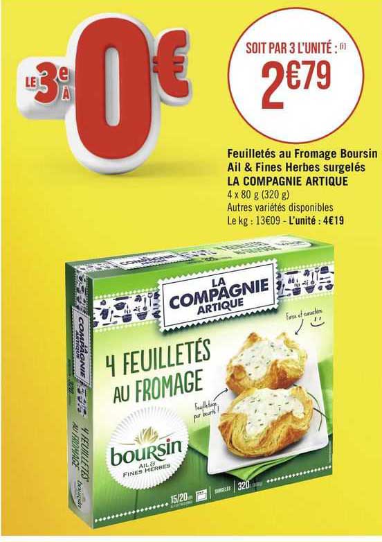 feuilletés au fromage boursin ail & fines herbes surgelés la compagne artique