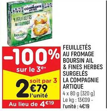 feuilletés au fromage boursin ail à fines herbes surgelés la compagnie artique