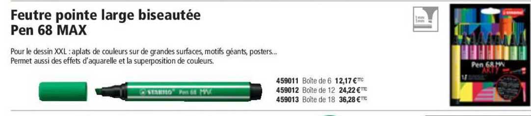 feutre pointe large biseautée pen 68 max