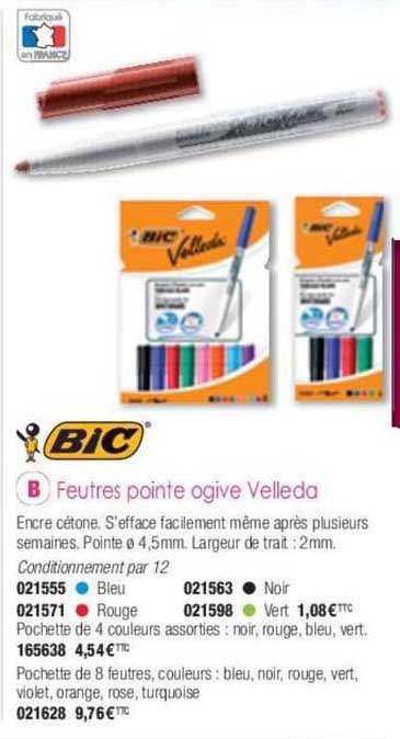 feutres pointe ogive velleda bic