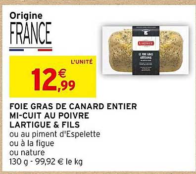 foie gras de canard entier mi-cuit au poivre lartigue & fils