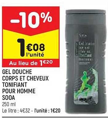 gel douche corps et cheveux tonifiant pour homme sooa