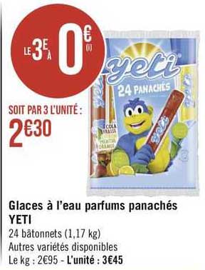 glaces à l'eau parfums panachés yeti