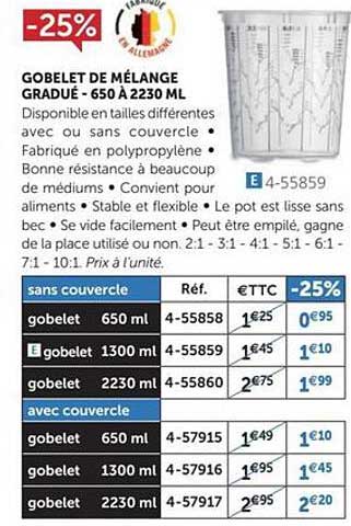 gobelet de mélange gradué - 650 à 2230ml