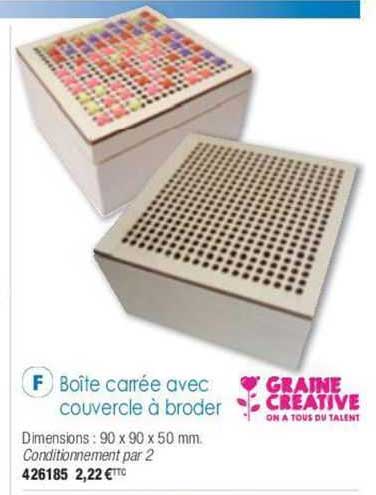 graine creative boîte carrée avec couvercle à broder