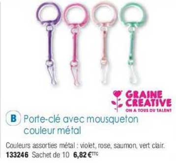 graine creative porte-clé avec mousqueton couleur métal