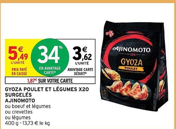 gyoza poulet et légumes x20 surgelés ajinomoto