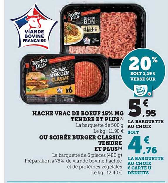 Hache Vrac De Boeuf 15% Mg Tendre Et Plus Ou Soirée Burger Classic Tendre Et Plus