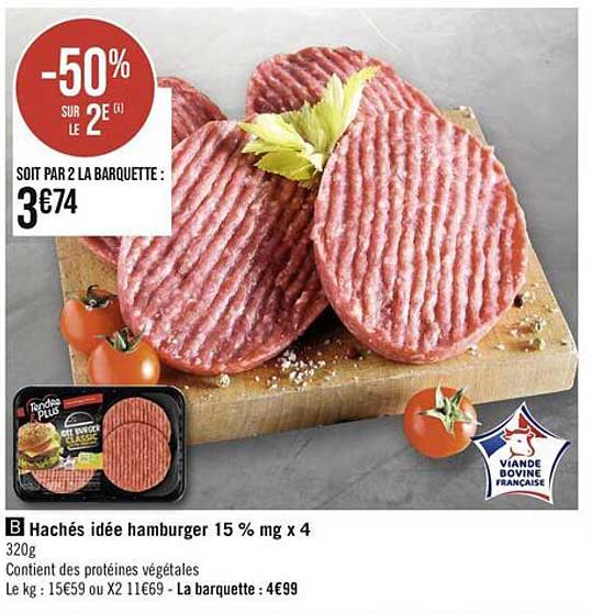 hachés idée hamburger 15 % mg x 4