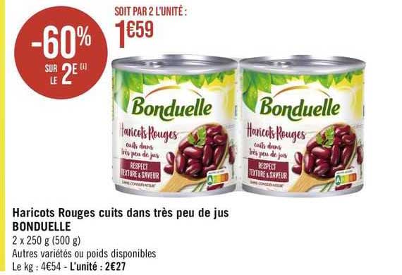 haricots rouges cuits dans très peu de jus bonduelle