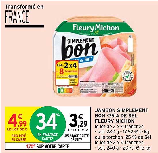 jambon simplement bon -25% de sel fleury michon