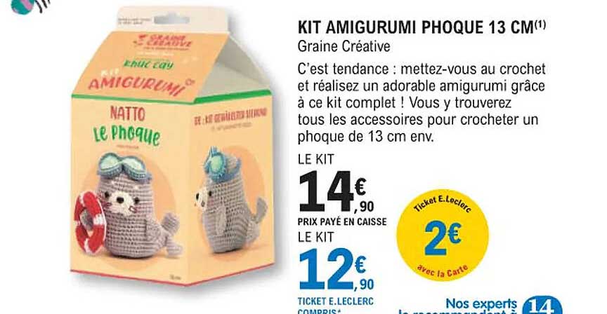 kit amigurumi phoque 13 cm - graine créative