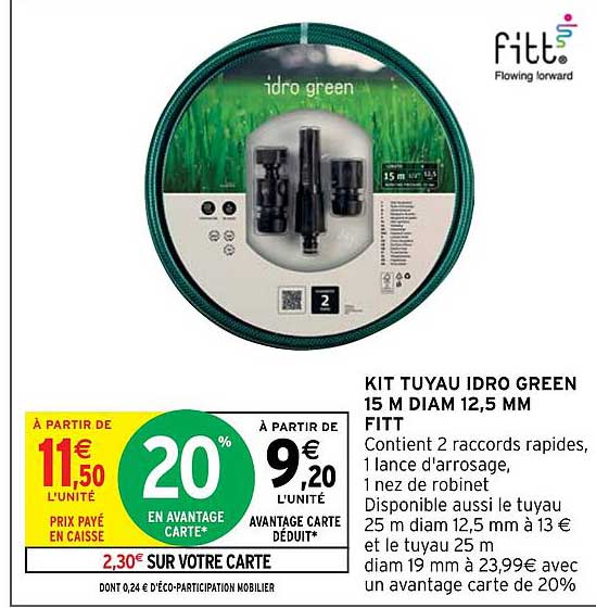 kit tuyau idro green 15m diam 12,5 mm fitt