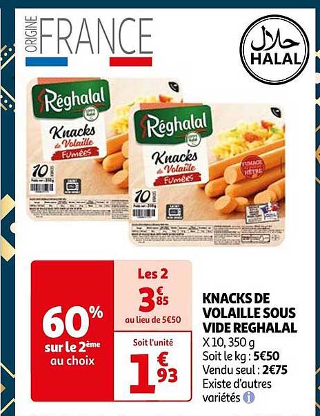 knacks de volaille sous vide réghalal