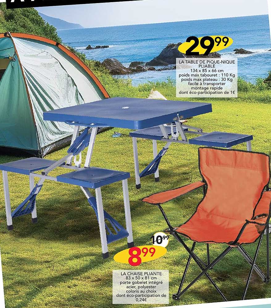 la table de pique-nique pliable, la chaise pliante