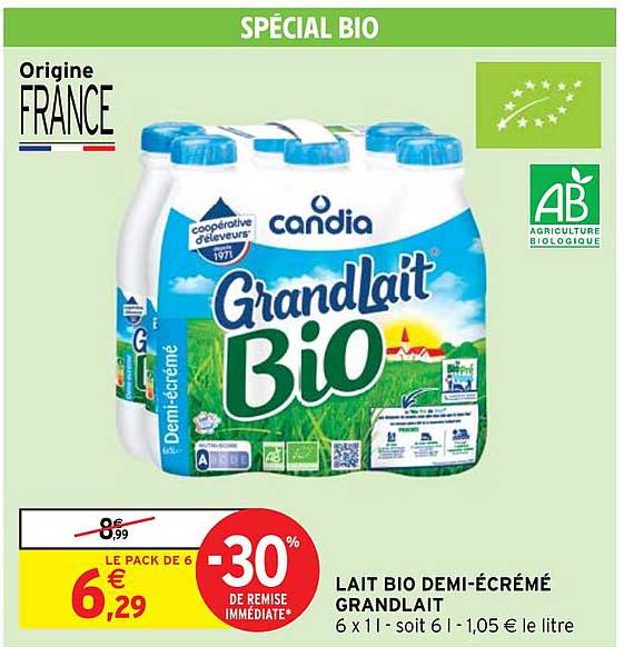 lait bio demi-écrémé gandlait