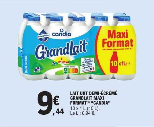 lait uht demi-écrémé grandlait maxi format "candia"