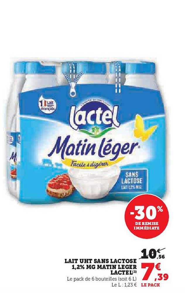 lait uht sans lactose 1,2% mg matin leger lactel
