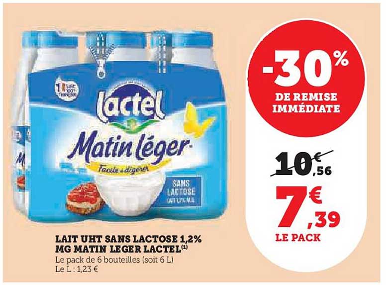 lait uht sans lactose 1.2% mg matin leger lactel