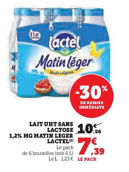 lait uht sans lactose 1.2% mg matin léger lactel