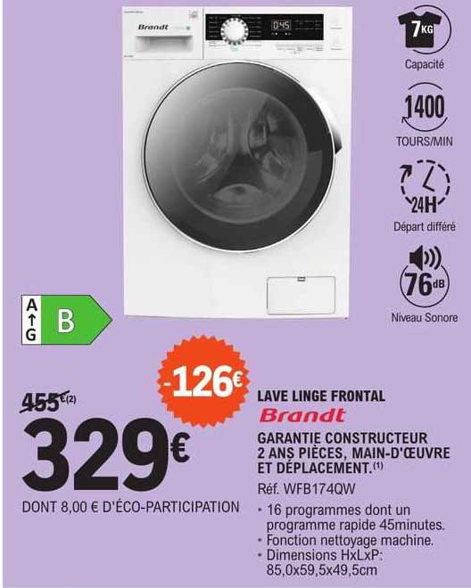 lave linge frontal brandt