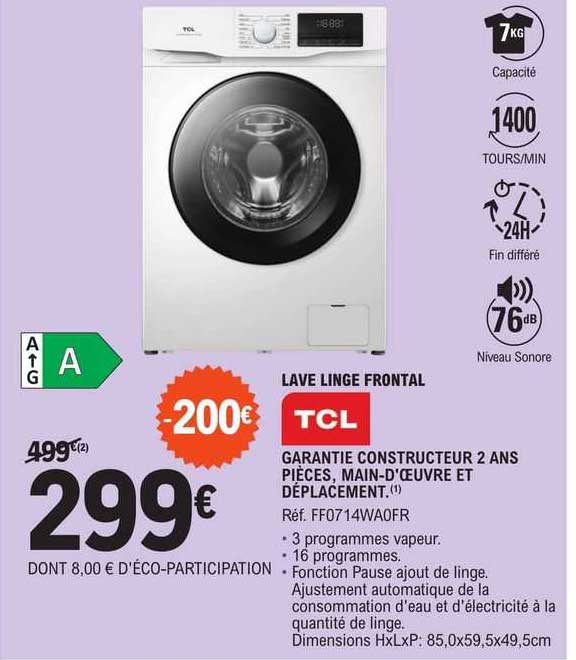 lave linge frontal tcl