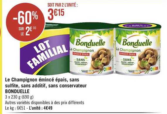 le champignon émincé épais, sans sulfite, sans additif, sans conservateur bonduelle