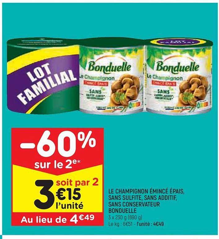 le champignon émincé épais sans sulfite, sans additif, sans conservateur bonduelle