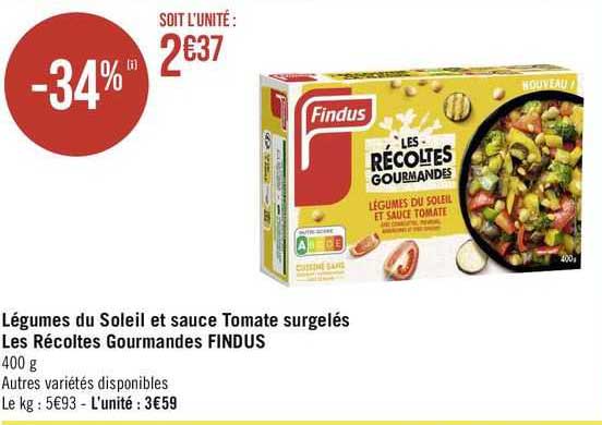 légumes du soleil et sauce tomate surgelés les récoltes gourmandes findus
