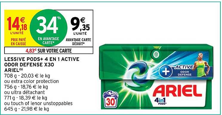 lessive pods+ 4 en 1 active odor defense x30 ariel