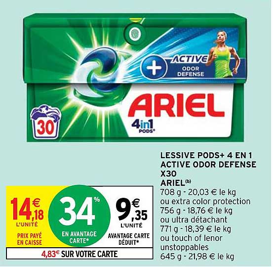 lessive pods+ 4 en 1 active odor defense x30 ariel