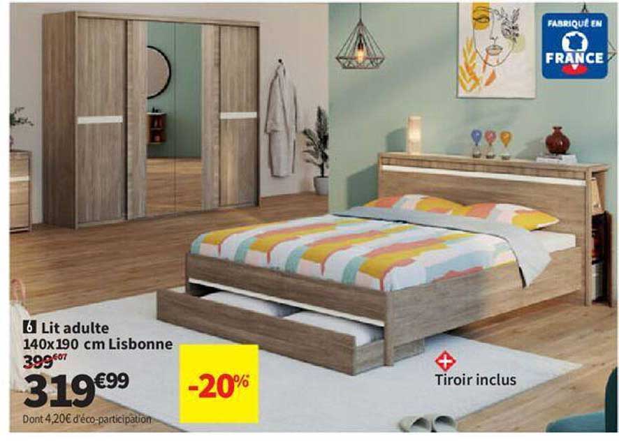 lit adulte 140 x 190 cm lisbonne