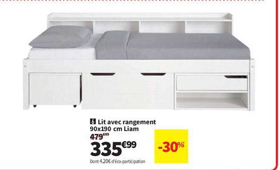 lit avec rangement 90  190 cm liam