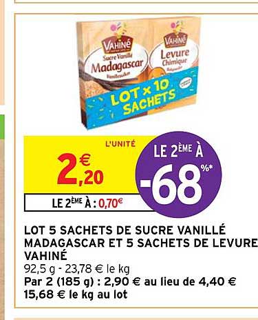 lot 5 sachets de sucre vanillé madagascar et 5 sachets de levure vahiné