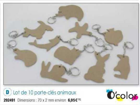 lot de 10 porte-clés animaux o'color