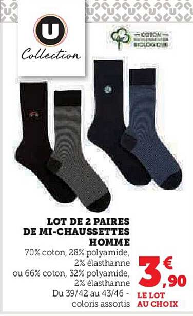 lot de 2 paires de mi-chaussettes homme