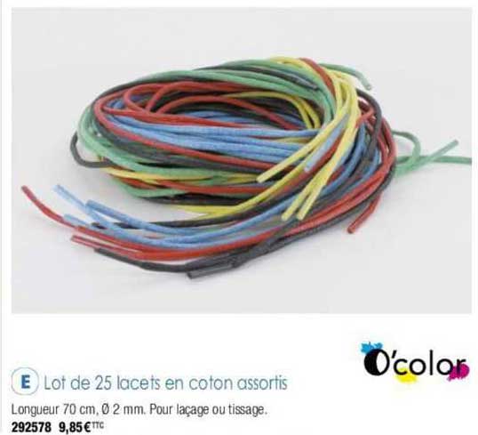 lot de 25 lacets en coton assortis o'color