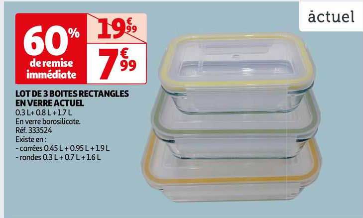 lot de 3 boîtes rectangles en verre actuel