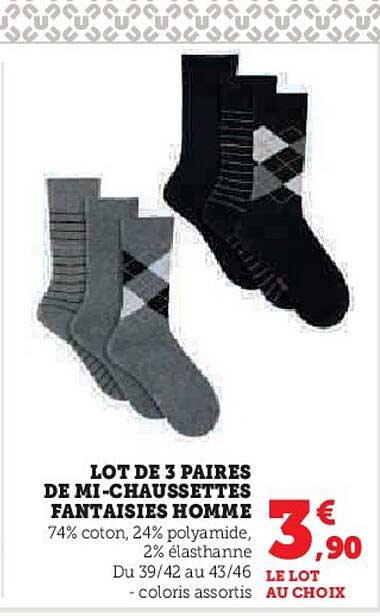 lot de 3 paires de mi-chaussettes fantaisies homme
