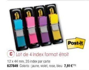 lot de 4 index format étroit post-it