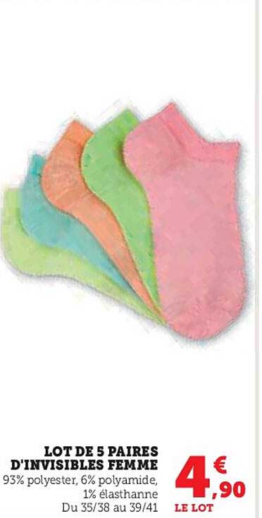 lot de 5 paires d'invisibles femme